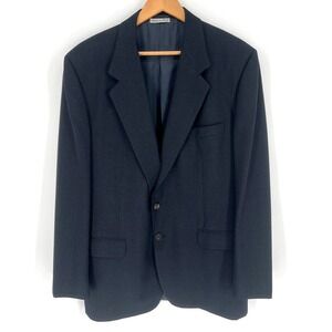 Belvest Mens Sports Coat Sz 44 L Navy Blue Plaid Super 100s Worsted Wool Italy